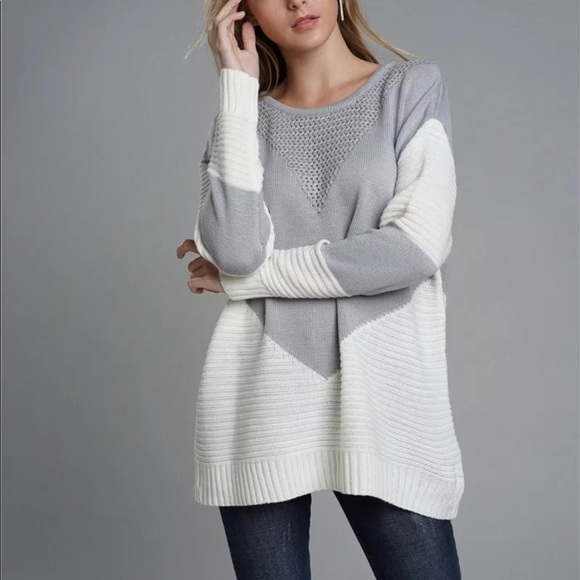 Colorblock Striped Oversized Pullover Sweater GRAY - Picture 4 of 7